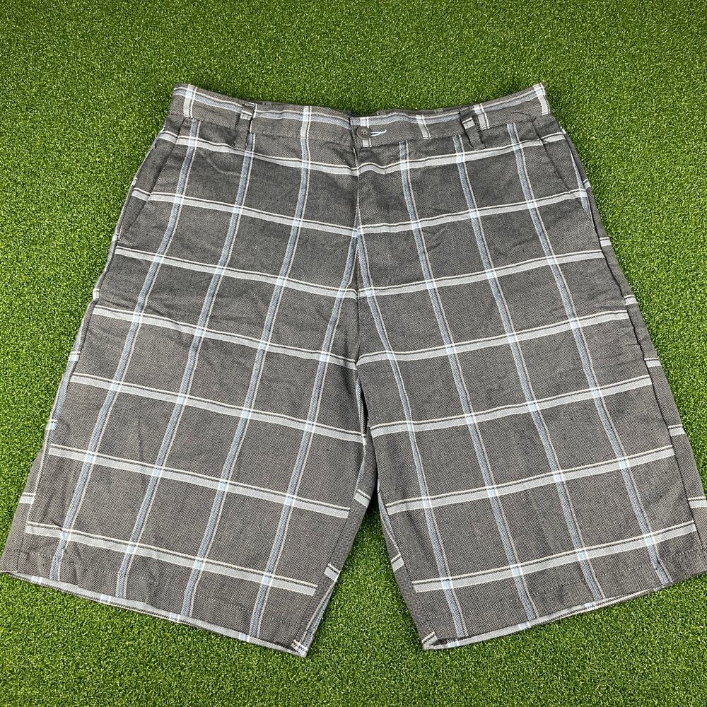 Vintage Burnside Gray Herringbone Plaid Flat Front Chino Shorts Sz 36